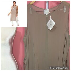 NWT WynneLayers Sleeveless chiffon tunic overlay dress 2X tan sheer